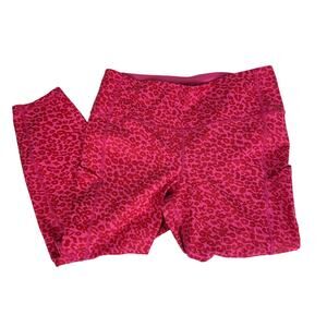 Torrid Pink Leopard Mid-Rise Crop Leggings Sz 1 XL Pockets Thick Barbie Core